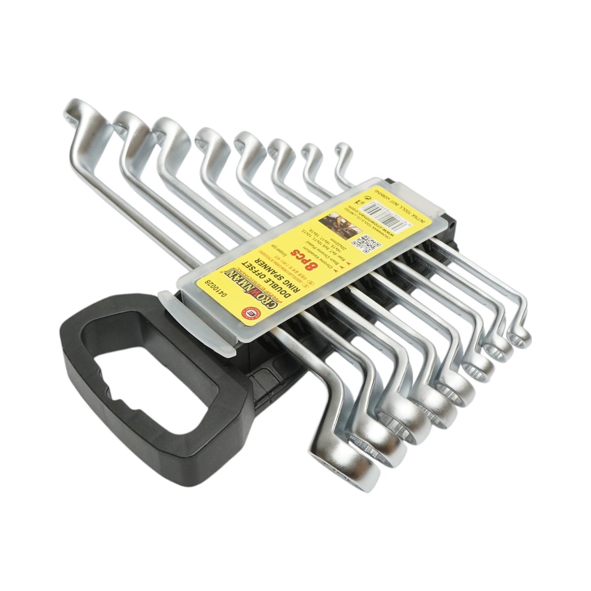Set 8 chei inelare cotite in suport cu clema 6-22mm Cr-V Crownman